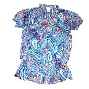 Candies Blue Paisley Attached Tank Top Lined Sheer Blouse Size L